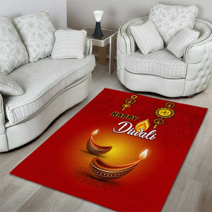 Diwali Festival Area Rug with Diya and Paisley Pattern