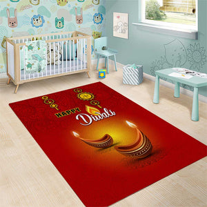 Diwali Festival Area Rug with Diya and Paisley Pattern