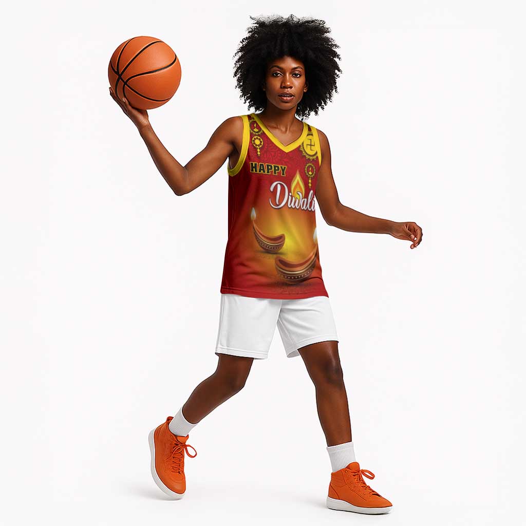 Personalized Diwali Festival Basketball Jersey with Diya and Paisley Pattern LT01