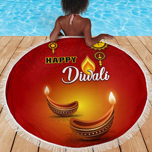 Diwali Festival Beach Blanket with Diya and Paisley Pattern