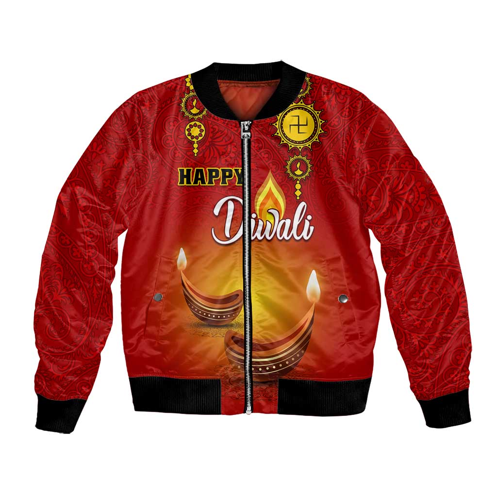 Personalized Diwali Festival Bomber Jacket with Diya and Paisley Pattern