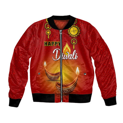 Personalized Diwali Festival Bomber Jacket with Diya and Paisley Pattern