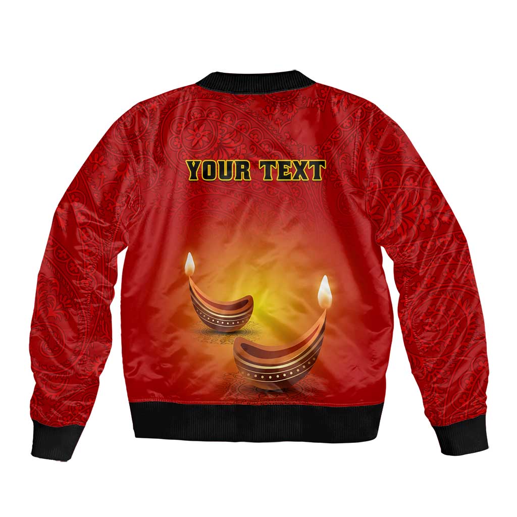 Personalized Diwali Festival Bomber Jacket with Diya and Paisley Pattern