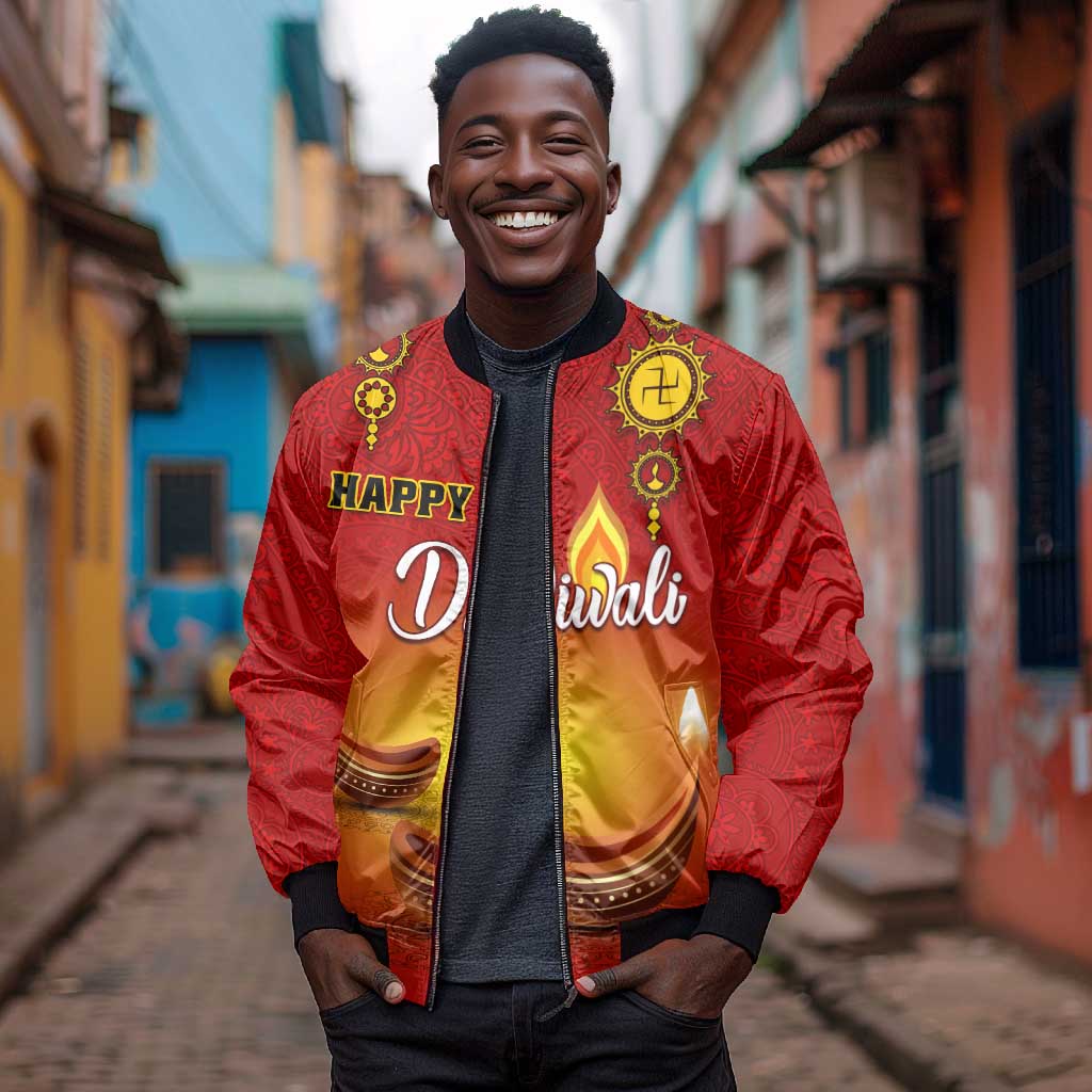 Personalized Diwali Festival Bomber Jacket with Diya and Paisley Pattern