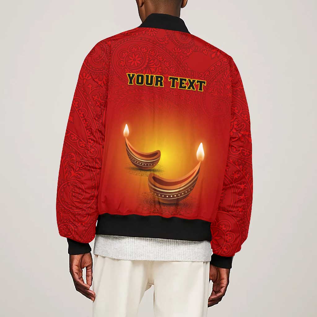 Personalized Diwali Festival Bomber Jacket with Diya and Paisley Pattern