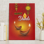 Diwali Festival Canvas Wall Art with Diya and Paisley Pattern