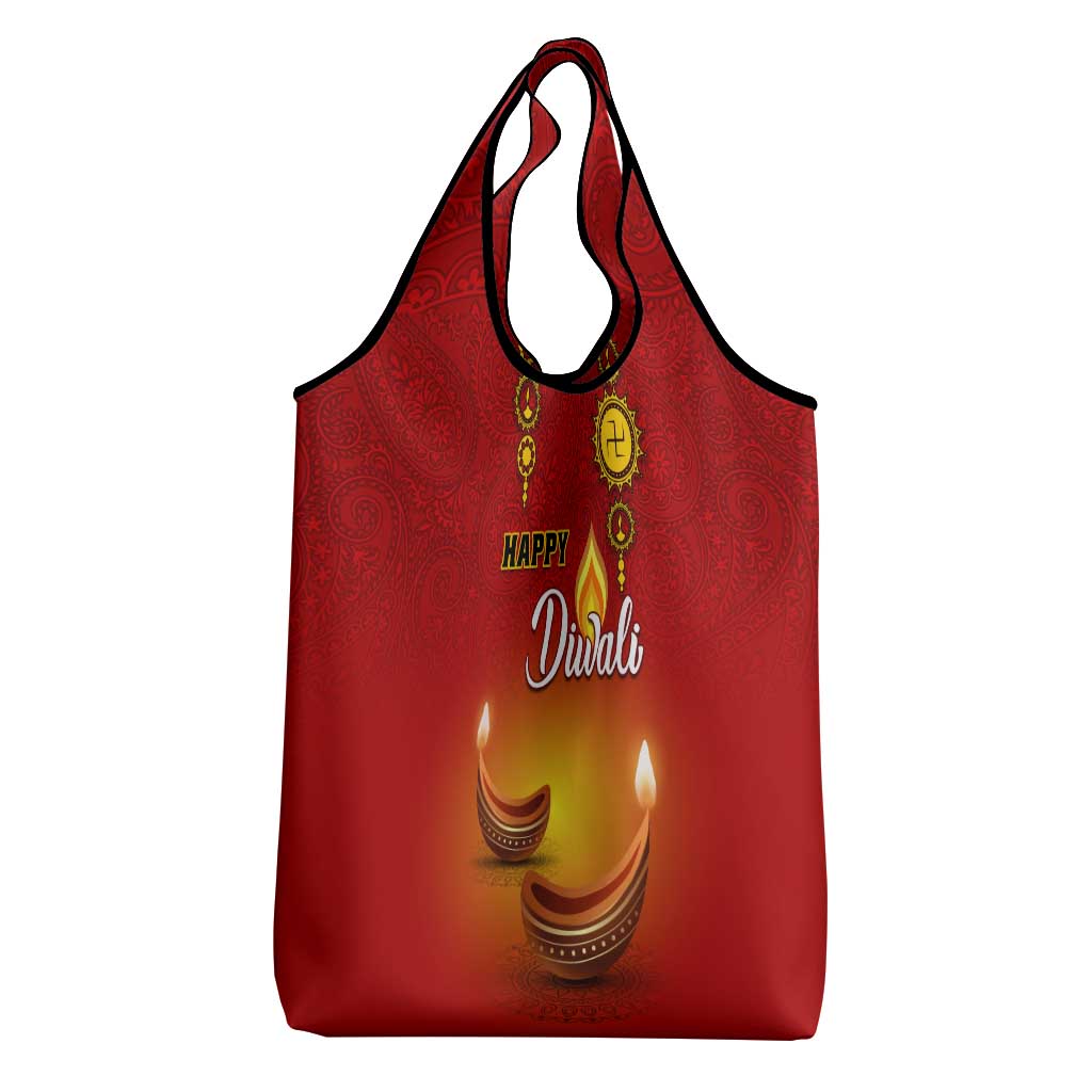 Diwali Festival Grocery Bag with Diya and Paisley Pattern