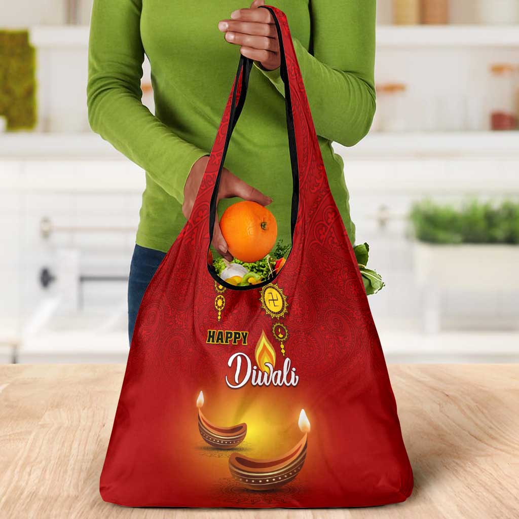 Diwali Festival Grocery Bag with Diya and Paisley Pattern