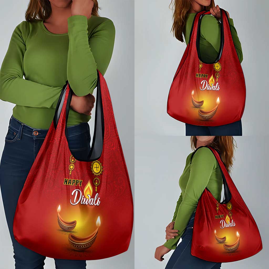 Diwali Festival Grocery Bag with Diya and Paisley Pattern