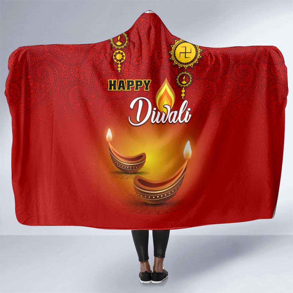 Diwali Festival Hooded Blanket with Diya and Paisley Pattern