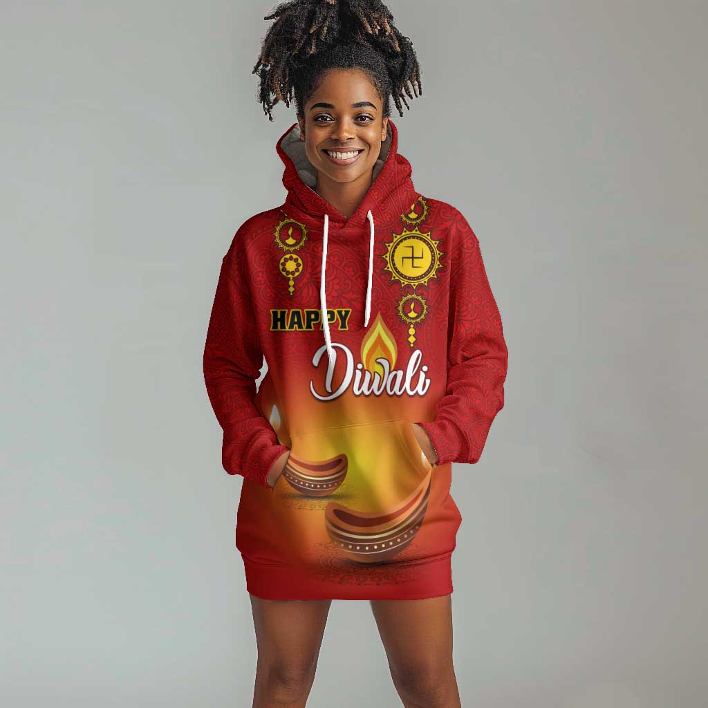 Personalized Diwali Festival Hoodie Dress with Diya and Paisley Pattern