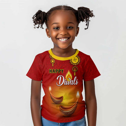Personalized Diwali Festival Kid T shirt with Diya and Paisley Pattern
