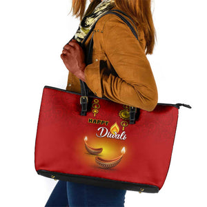 Diwali Festival Leather Tote Bag with Diya and Paisley Pattern