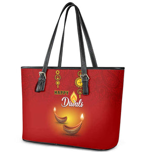 Diwali Festival Leather Tote Bag with Diya and Paisley Pattern