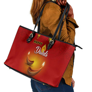 Diwali Festival Leather Tote Bag with Diya and Paisley Pattern