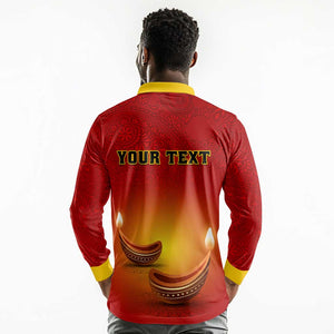 Personalized Diwali Festival Long Sleeve Polo Shirt with Diya and Paisley Pattern