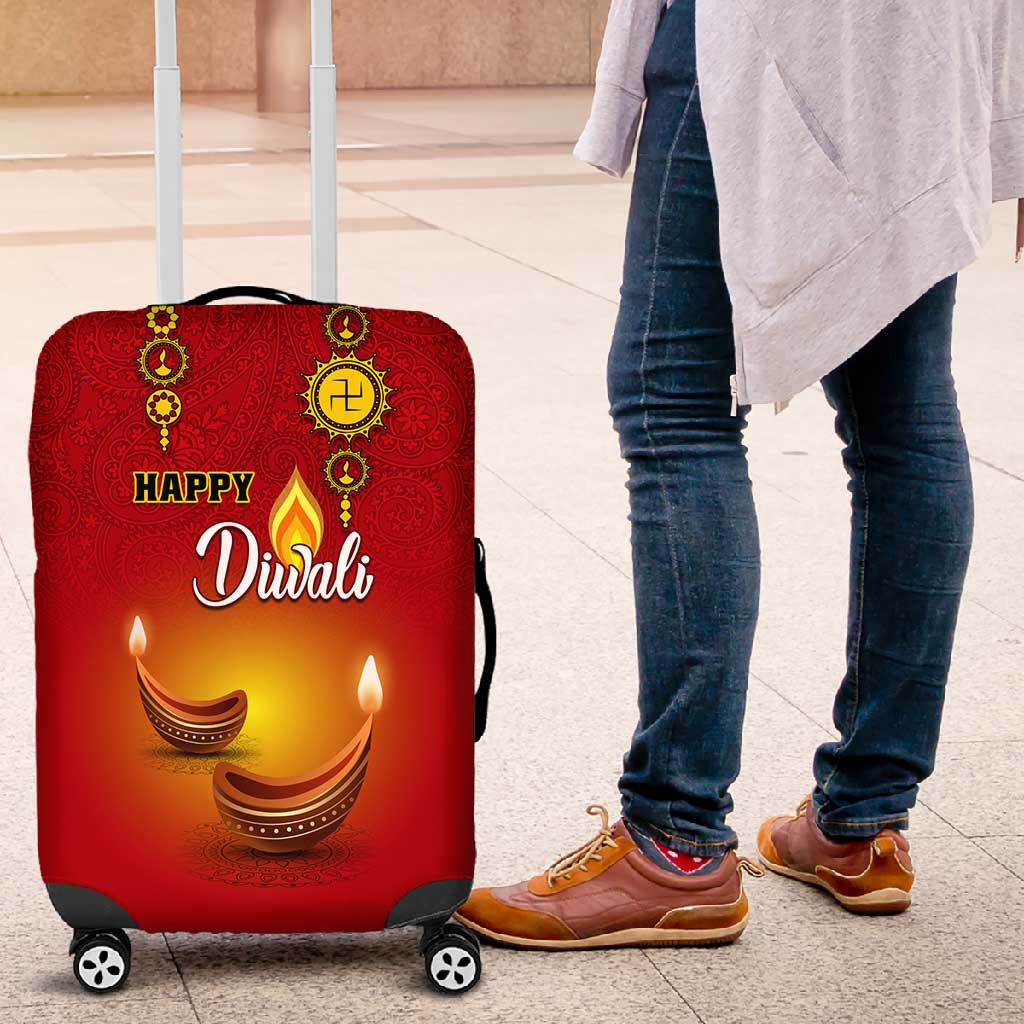 Diwali Festival Luggage Cover with Diya and Paisley Pattern