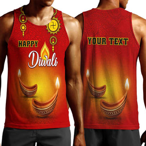 Personalized Diwali Festival Men Tank Top with Diya and Paisley Pattern