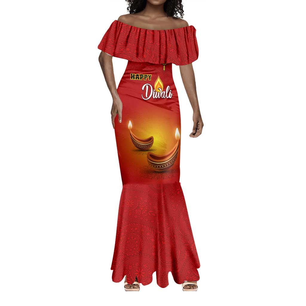 Personalized Diwali Festival Mermaid Dress with Diya and Paisley Pattern