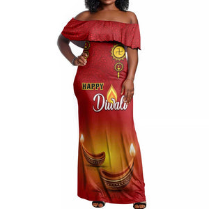 Personalized Diwali Festival Off Shoulder Maxi Dress with Diya and Paisley Pattern