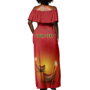 Personalized Diwali Festival Off Shoulder Maxi Dress with Diya and Paisley Pattern