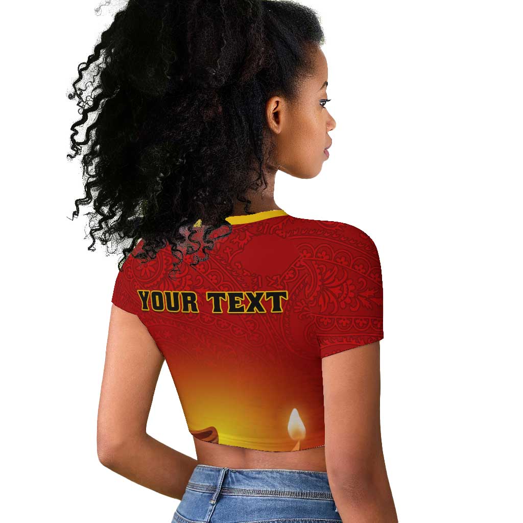Personalized Diwali Festival Raglan Cropped T shirt with Diya and Paisley Pattern