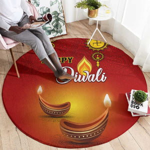 Diwali Festival Round Carpet with Diya and Paisley Pattern