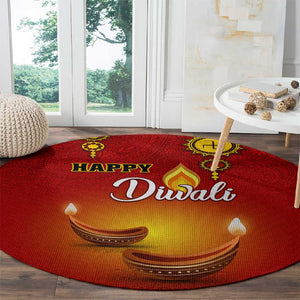 Diwali Festival Round Carpet with Diya and Paisley Pattern