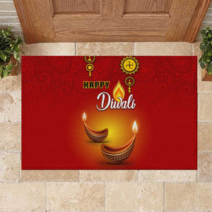 Diwali Festival Rubber Doormat with Diya and Paisley Pattern