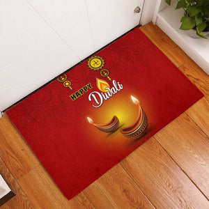 Diwali Festival Rubber Doormat with Diya and Paisley Pattern