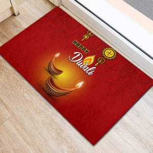 Diwali Festival Rubber Doormat with Diya and Paisley Pattern