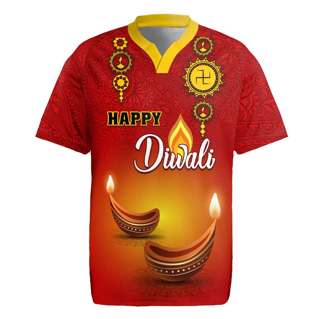 Personalized Diwali Festival Rugby Jersey with Diya and Paisley Pattern