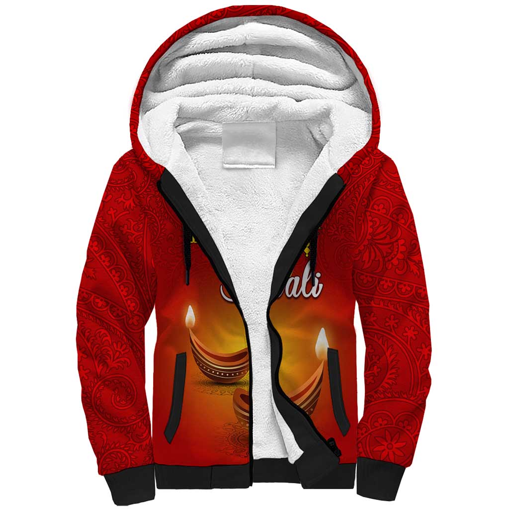 Personalized Diwali Festival Sherpa Hoodie with Diya and Paisley Pattern