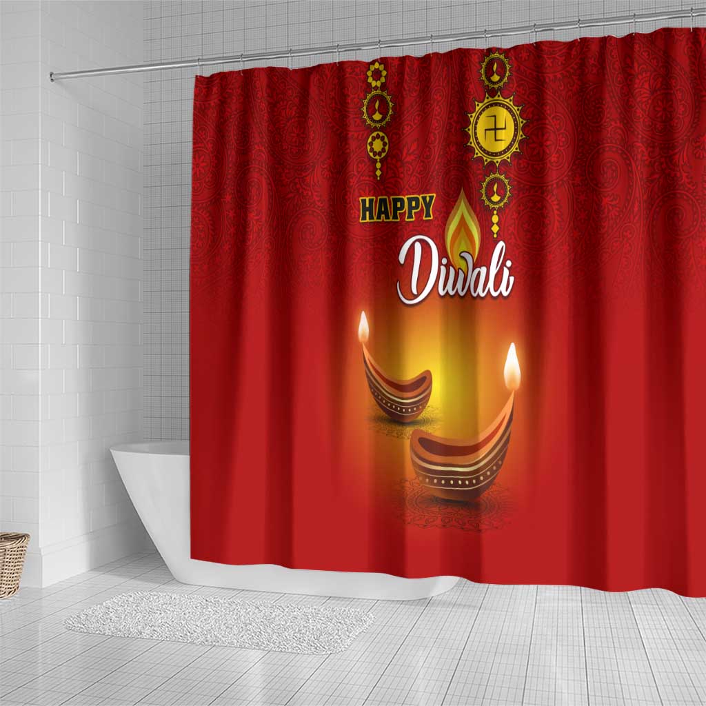 Diwali Festival Shower Curtain with Diya and Paisley Pattern