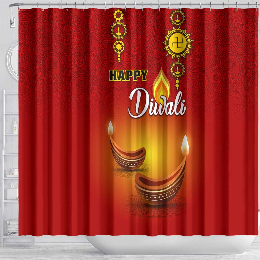 Diwali Festival Shower Curtain with Diya and Paisley Pattern