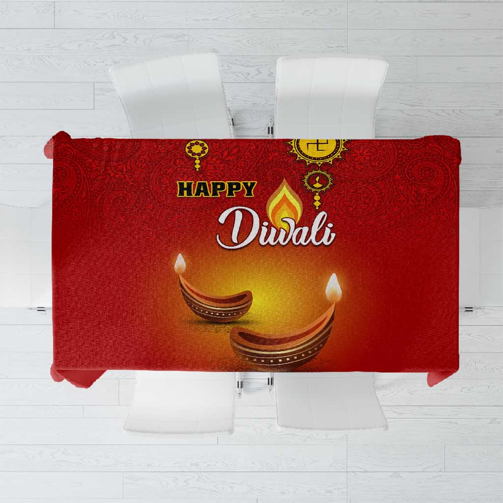 Diwali Festival Tablecloth with Diya and Paisley Pattern