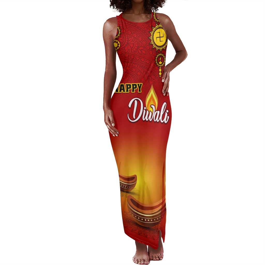 Personalized Diwali Festival Tank Maxi Dress with Diya and Paisley Pattern