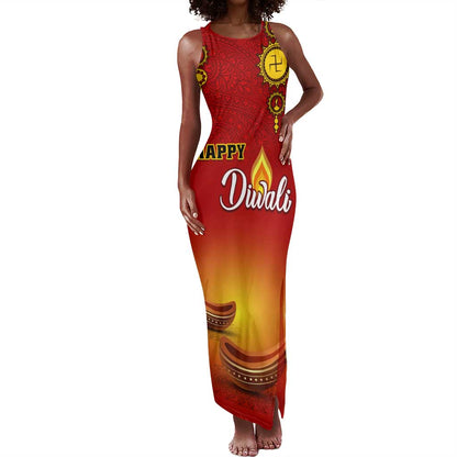 Personalized Diwali Festival Tank Maxi Dress with Diya and Paisley Pattern