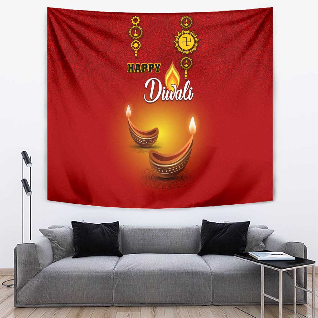 Diwali Festival Tapestry with Diya and Paisley Pattern