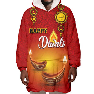 Personalized Diwali Festival Wearable Blanket Hoodie with Diya and Paisley Pattern