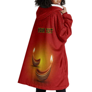 Personalized Diwali Festival Wearable Blanket Hoodie with Diya and Paisley Pattern