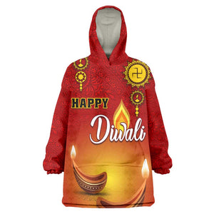 Personalized Diwali Festival Wearable Blanket Hoodie with Diya and Paisley Pattern