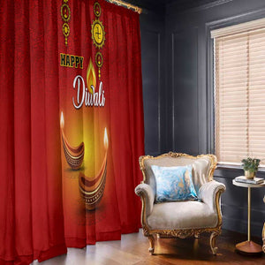 Diwali Festival Window Curtain with Diya and Paisley Pattern