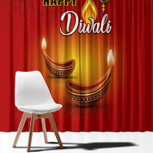 Diwali Festival Window Curtain with Diya and Paisley Pattern