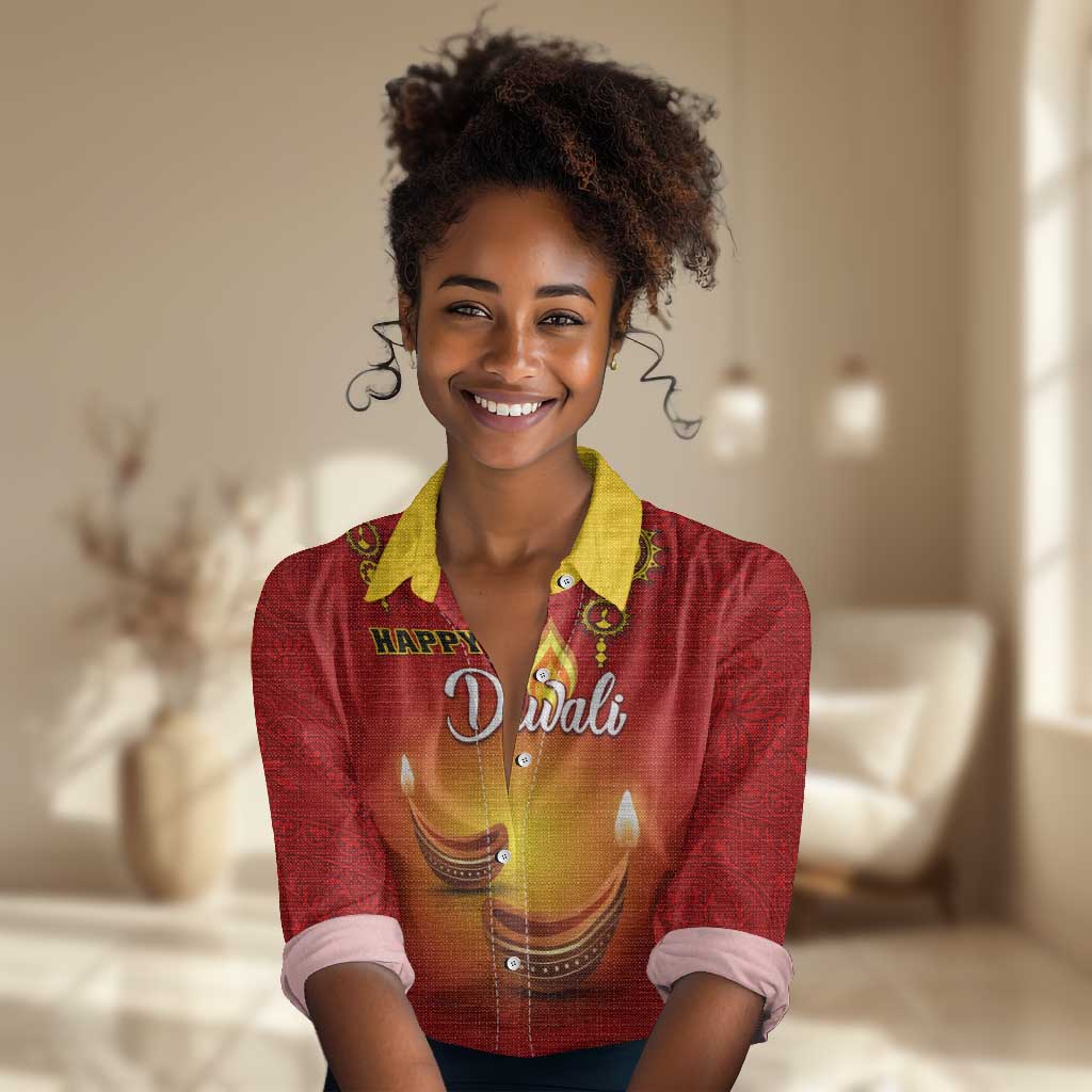 Personalized Diwali Festival Women Casual Shirt with Diya and Paisley Pattern LT01