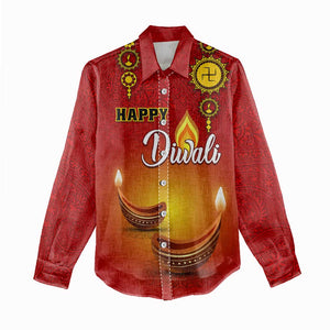 Personalized Diwali Festival Women Casual Shirt with Diya and Paisley Pattern