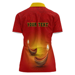 Personalized Diwali Festival Women Polo Shirt with Diya and Paisley Pattern