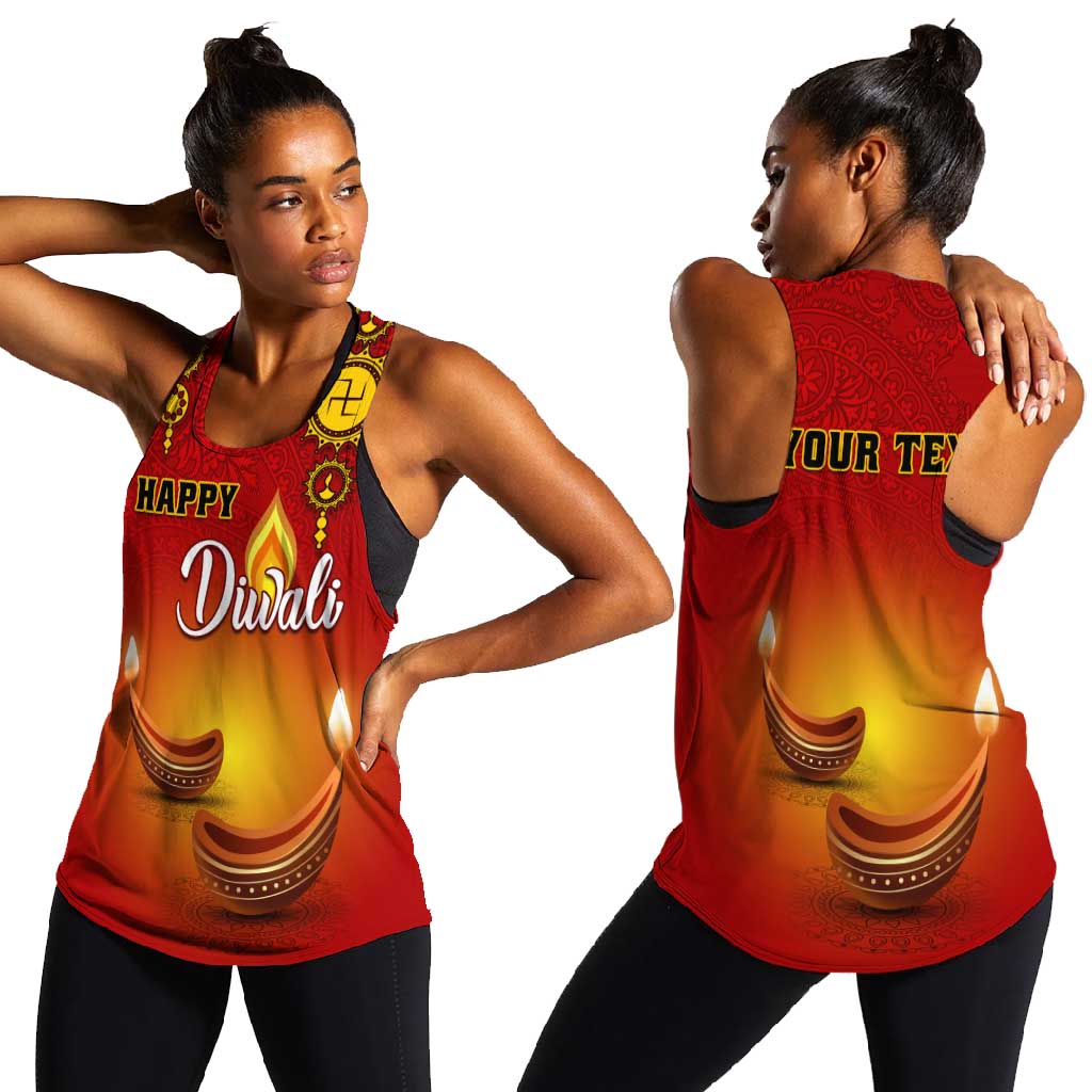 Personalized Diwali Festival Women Racerback Tank with Diya and Paisley Pattern