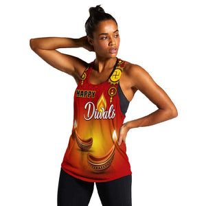 Personalized Diwali Festival Women Racerback Tank with Diya and Paisley Pattern