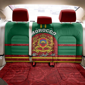 Morocco Proclamation Day Back Car Seat Cover with Marruecos Coat of Arms and Roses Pattern